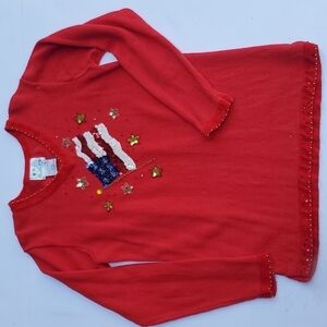 Quackery Factory Red White & Blue Patriotic Cotton Tunic Sweater M memorial day